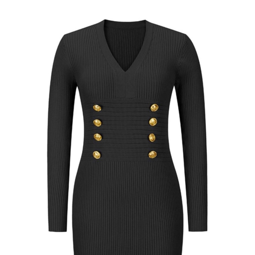 Chicwish Black Knitted Dress w/ Gold Buttons - Excellent Condition